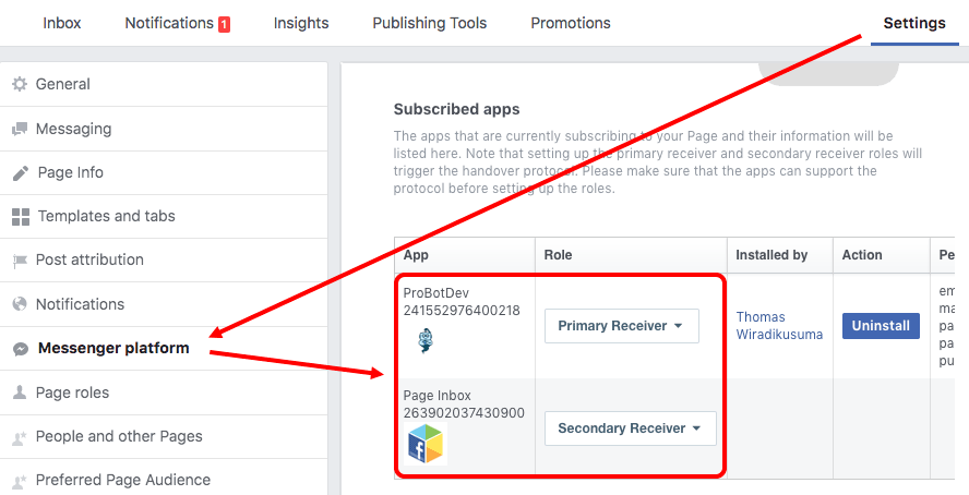Assigning app roles in Facebook Page.